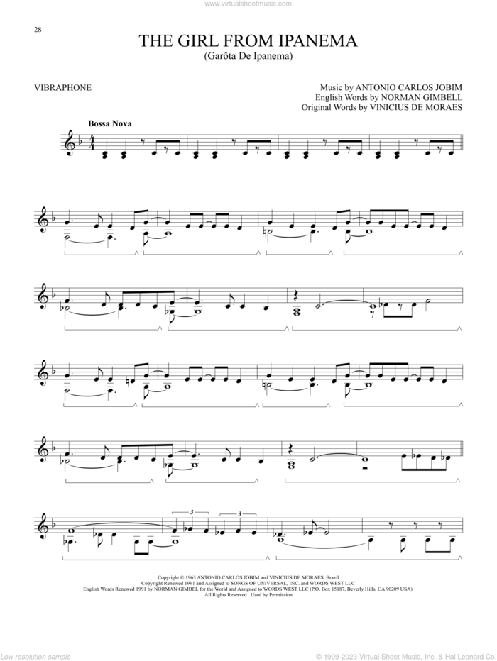 The Girl From Ipanema (Garota De Ipanema) sheet music for Vibraphone Solo by Norman Gimbel, Antonio Carlos Jobim and Vinicius de Moraes, intermediate skill level