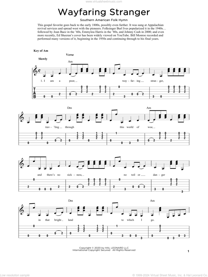 Wayfaring Stranger (arr. Fred Sokolow) sheet music for guitar solo  and Fred Sokolow, intermediate skill level