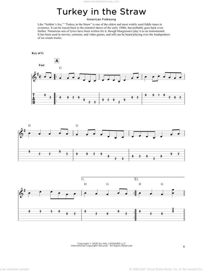 Turkey In The Straw (arr. Fred Sokolow) sheet music for guitar solo by American Folksong and Fred Sokolow, intermediate skill level