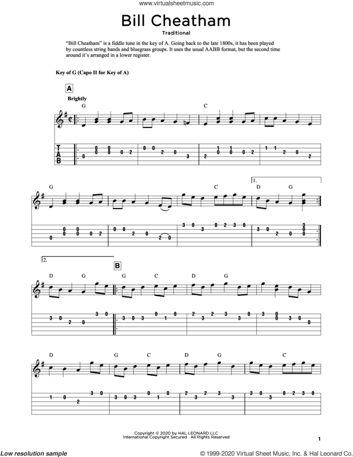 Bill Cheatham (arr. Fred Sokolow) sheet music for guitar solo  and Fred Sokolow, intermediate skill level