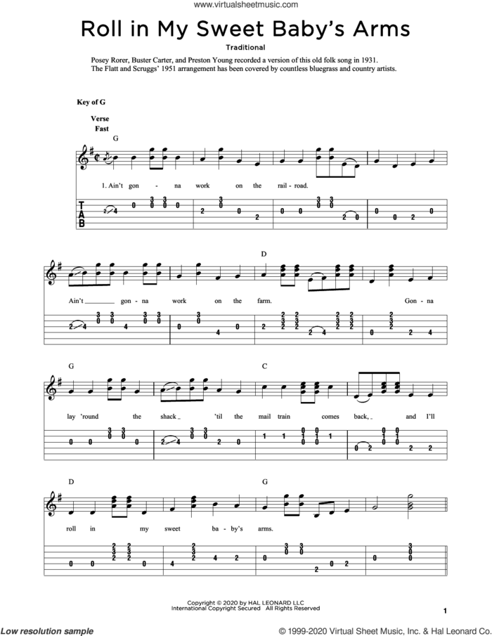 Roll In My Sweet Baby's Arms (arr. Fred Sokolow) sheet music for guitar solo  and Fred Sokolow, intermediate skill level