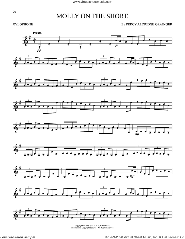 Molly On The Shore sheet music for Xylophone Solo (xilofone, xilofono, silofono) by Percy Aldridge Grainger, classical score, intermediate skill level