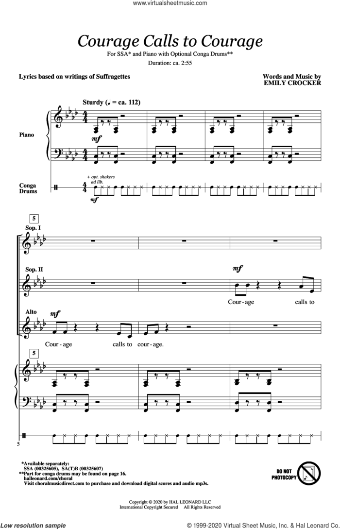 Courage Calls To Courage sheet music for choir (SSA: soprano, alto) by Emily Crocker, intermediate skill level