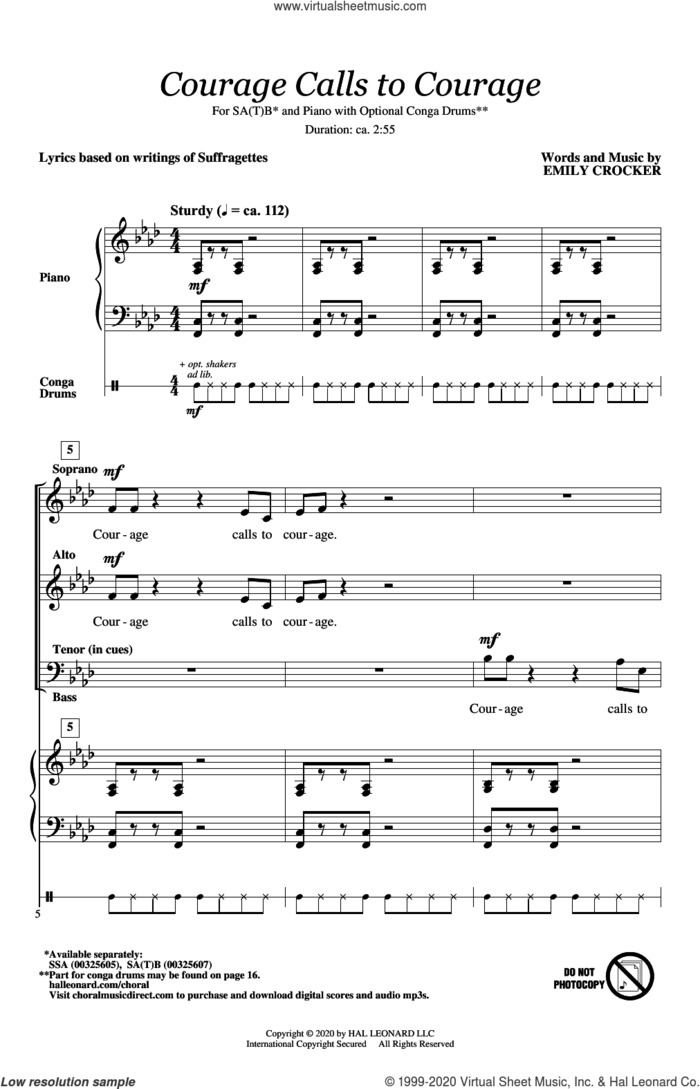 Courage Calls To Courage sheet music for choir (SATB: soprano, alto, tenor, bass) by Emily Crocker, intermediate skill level