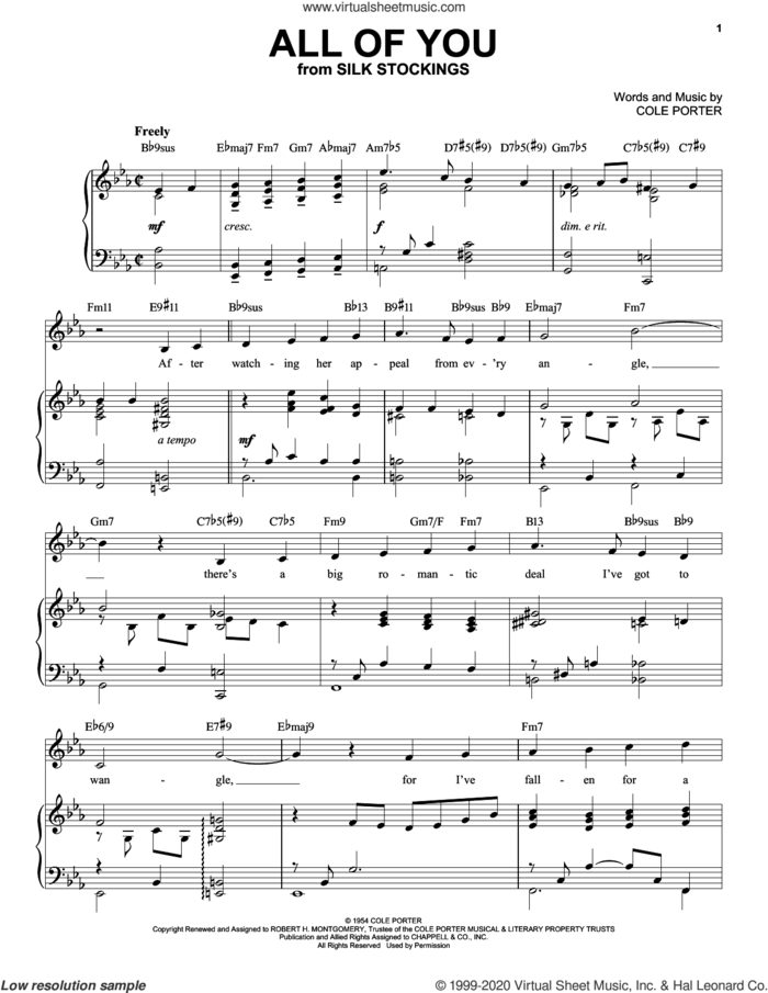 All Of You [Jazz version] (from Silk Stockings) (arr. Brent Edstrom) sheet music for voice and piano by Cole Porter and Brent Edstrom, intermediate skill level