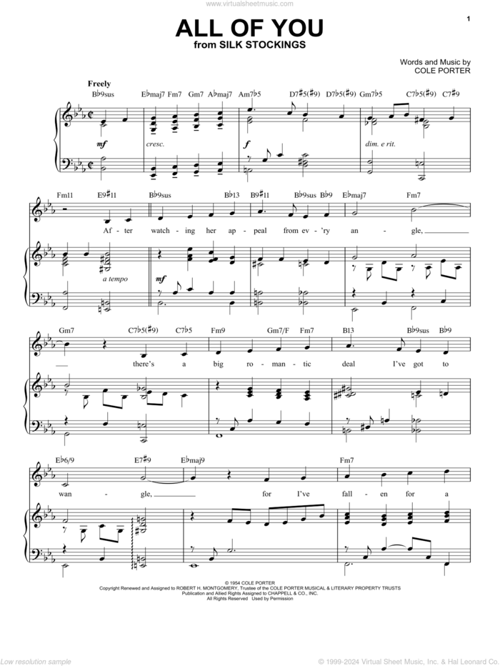 All Of You [Jazz version] (from Silk Stockings) (arr. Brent Edstrom) sheet music for voice and piano by Cole Porter and Brent Edstrom, intermediate skill level