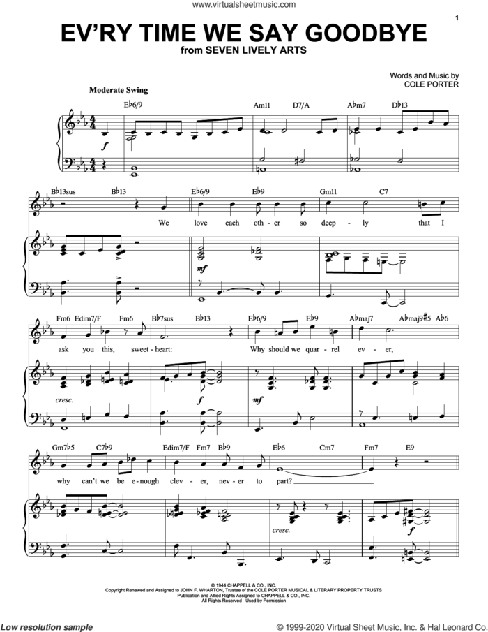 Ev'ry Time We Say Goodbye [Jazz version] (from Seven Lively Arts) (arr. Brent Edstrom) sheet music for voice and piano by Cole Porter and Brent Edstrom, intermediate skill level