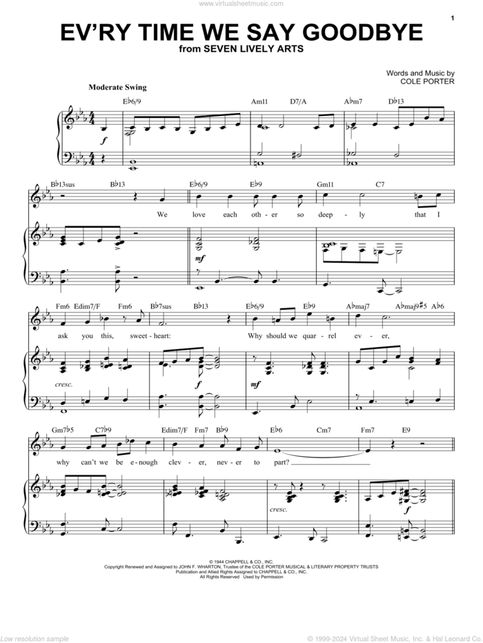 Ev'ry Time We Say Goodbye [Jazz version] (from Seven Lively Arts) (arr. Brent Edstrom) sheet music for voice and piano by Cole Porter and Brent Edstrom, intermediate skill level