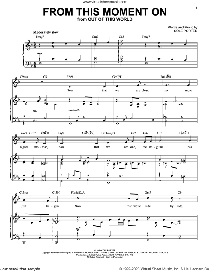 From This Moment On [Jazz version] (from Out Of This World) (arr. Brent Edstrom) sheet music for voice and piano by Cole Porter and Brent Edstrom, intermediate skill level