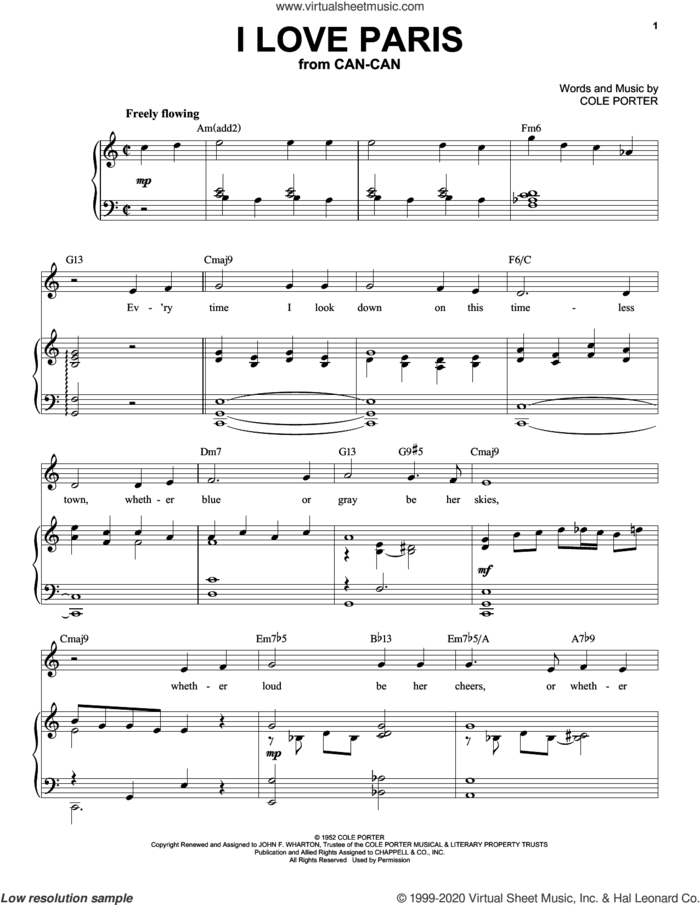 I Love Paris [Jazz version] (from Can-Can) (arr. Brent Edstrom) sheet music for voice and piano by Cole Porter and Brent Edstrom, intermediate skill level