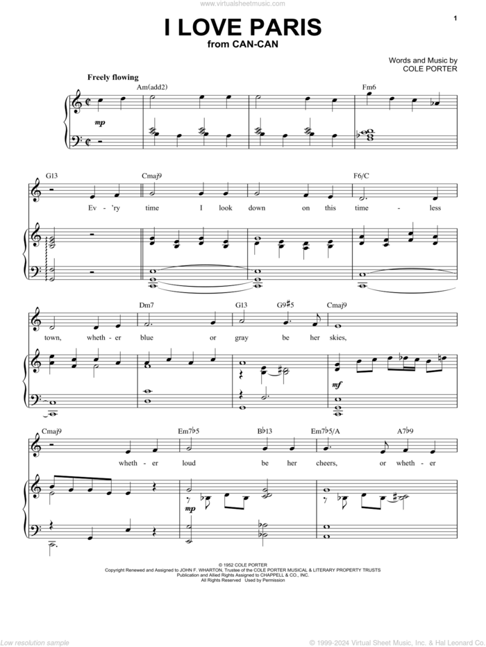 I Love Paris [Jazz version] (from Can-Can) (arr. Brent Edstrom) sheet music for voice and piano by Cole Porter and Brent Edstrom, intermediate skill level