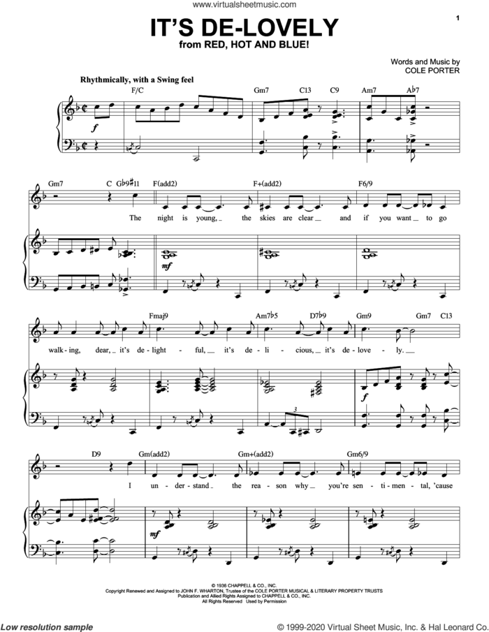 It's De-Lovely [Jazz version] (from Red, Hot And Blue!) (arr. Brent Edstrom) sheet music for voice and piano by Cole Porter and Brent Edstrom, intermediate skill level