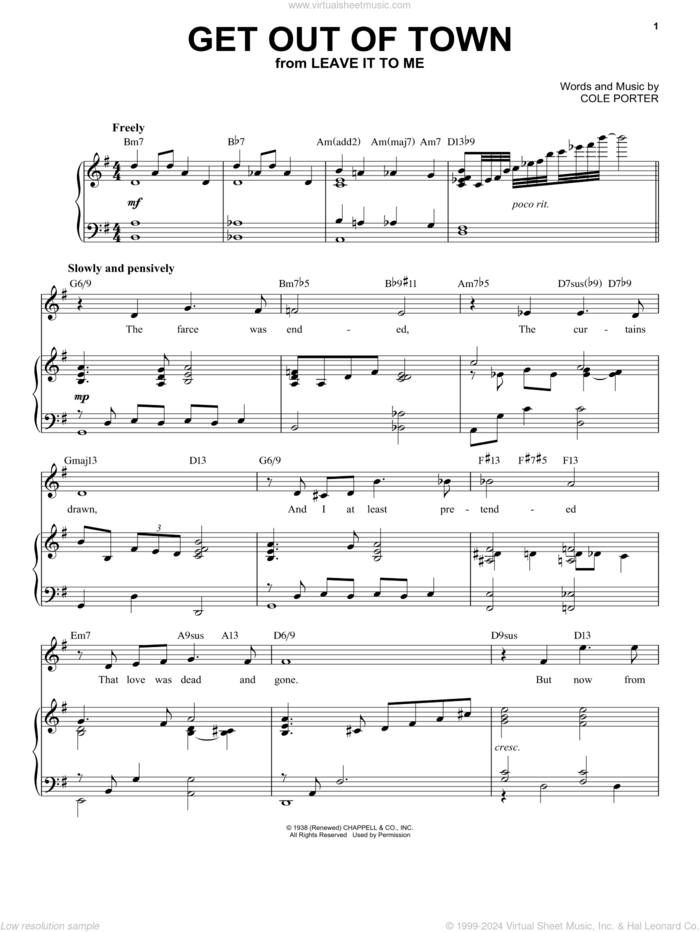 Get Out Of Town [Jazz version] (from Leave It To Me) (arr. Brent Edstrom) sheet music for voice and piano by Cole Porter and Brent Edstrom, intermediate skill level