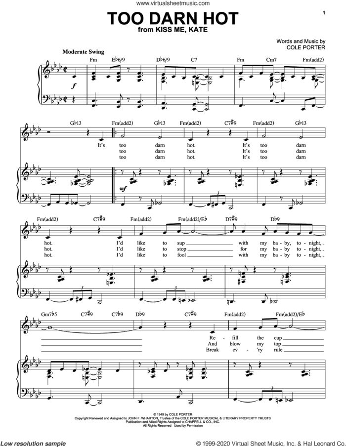 Too Darn Hot [Jazz version] (from Kiss Me, Kate) (arr. Brent Edstrom) sheet music for voice and piano by Cole Porter and Brent Edstrom, intermediate skill level