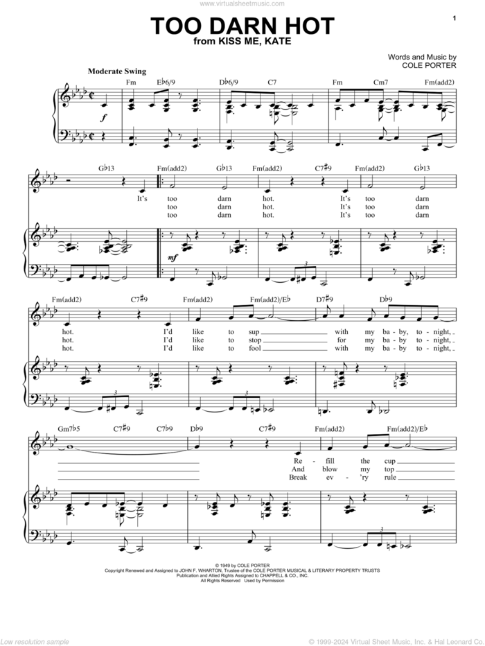 Too Darn Hot [Jazz version] (from Kiss Me, Kate) (arr. Brent Edstrom) sheet music for voice and piano by Cole Porter and Brent Edstrom, intermediate skill level