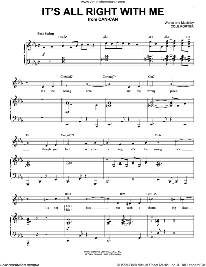 It's All Right With Me [Jazz version] (from Can-Can) (arr. Brent Edstrom) sheet music for voice and piano by Cole Porter and Brent Edstrom, intermediate skill level