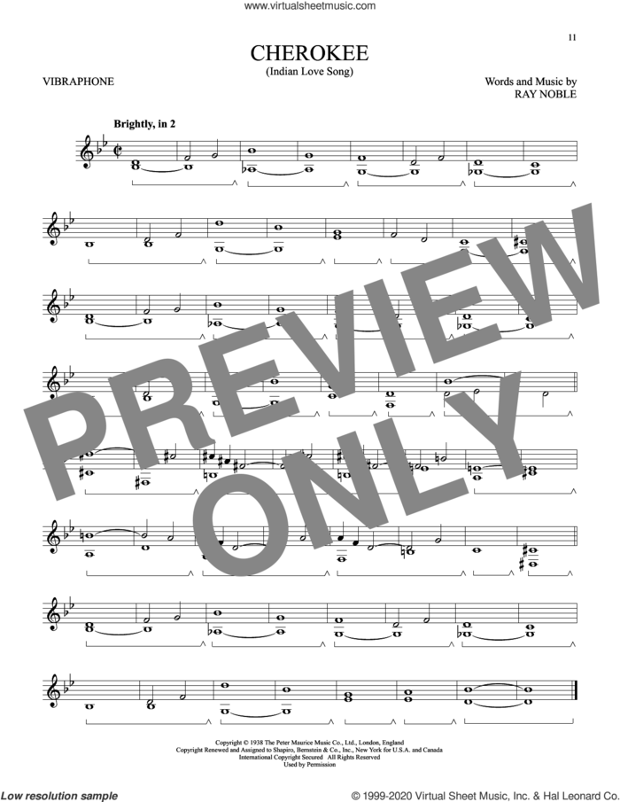 Cherokee (Indian Love Song) sheet music for Vibraphone Solo by Benny Goodman Sextet and Ray Noble, intermediate skill level