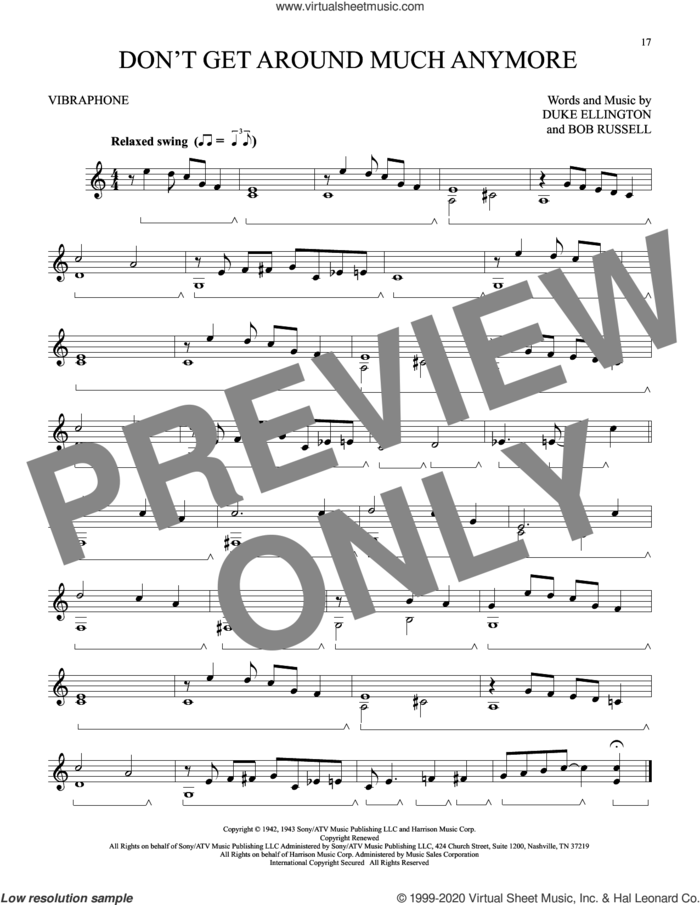 Don't Get Around Much Anymore sheet music for Vibraphone Solo by Duke Ellington and Bob Russell, intermediate skill level