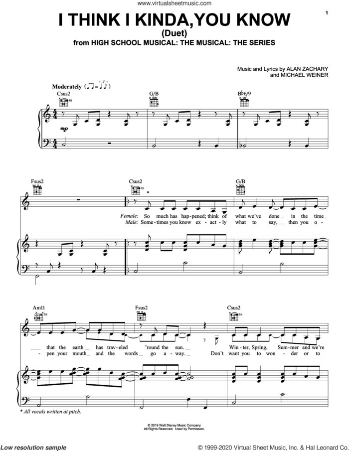I Think I Kinda, You Know (Duet) (from High School Musical: The Musical: The Series) sheet music for voice, piano or guitar by Olivia Rodrigo & Joshua Bassett, Alan Zachary and Michael Weiner, intermediate skill level