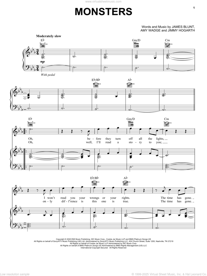 Free Monsters by James Blunt sheet music