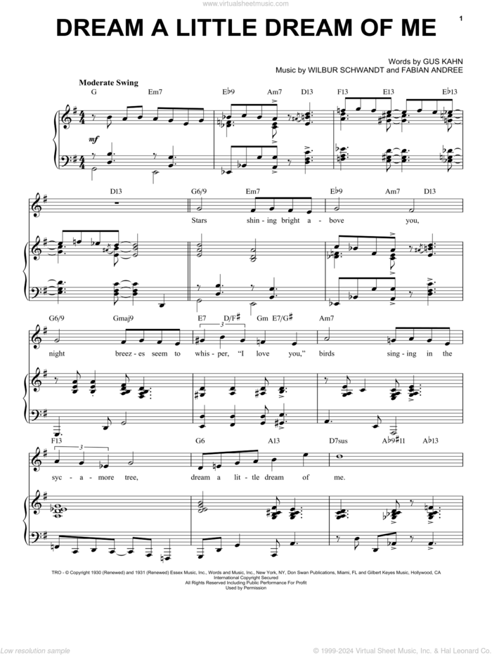 Dream A Little Dream Of Me [Jazz version] (arr. Brent Edstrom) sheet music for voice and piano (High Voice) by The Mamas & The Papas, Fabian Andree, Gus Kahn and Wilbur Schwandt, intermediate skill level
