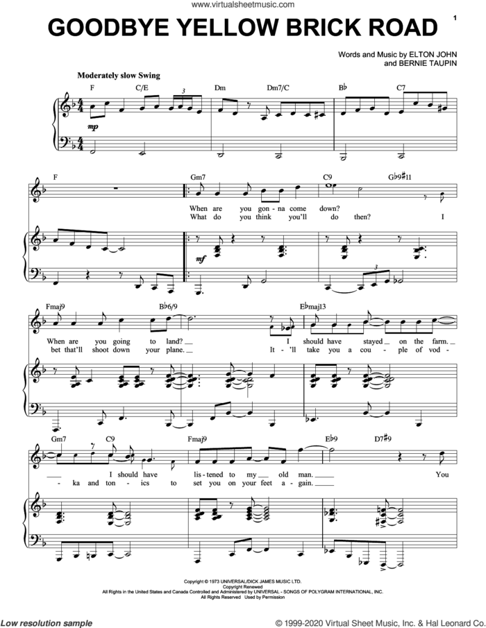 Goodbye Yellow Brick Road [Jazz version] (arr. Brent Edstrom) sheet music for voice and piano (High Voice) by Elton John and Bernie Taupin, intermediate skill level