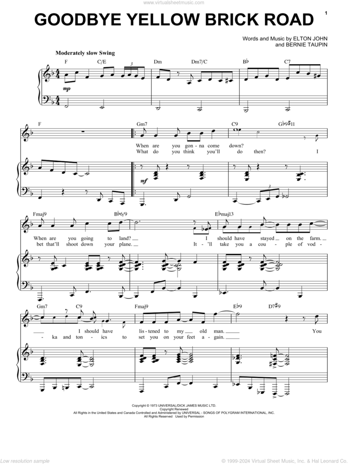 Goodbye Yellow Brick Road [Jazz version] (arr. Brent Edstrom) sheet music for voice and piano (High Voice) by Elton John and Bernie Taupin, intermediate skill level