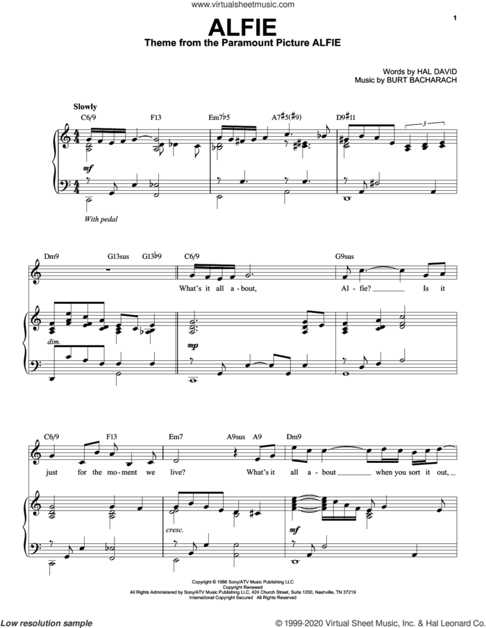 Alfie [Jazz version] (arr. Brent Edstrom) sheet music for voice and piano (High Voice) by Burt Bacharach, Bacharach & David and Hal David, intermediate skill level