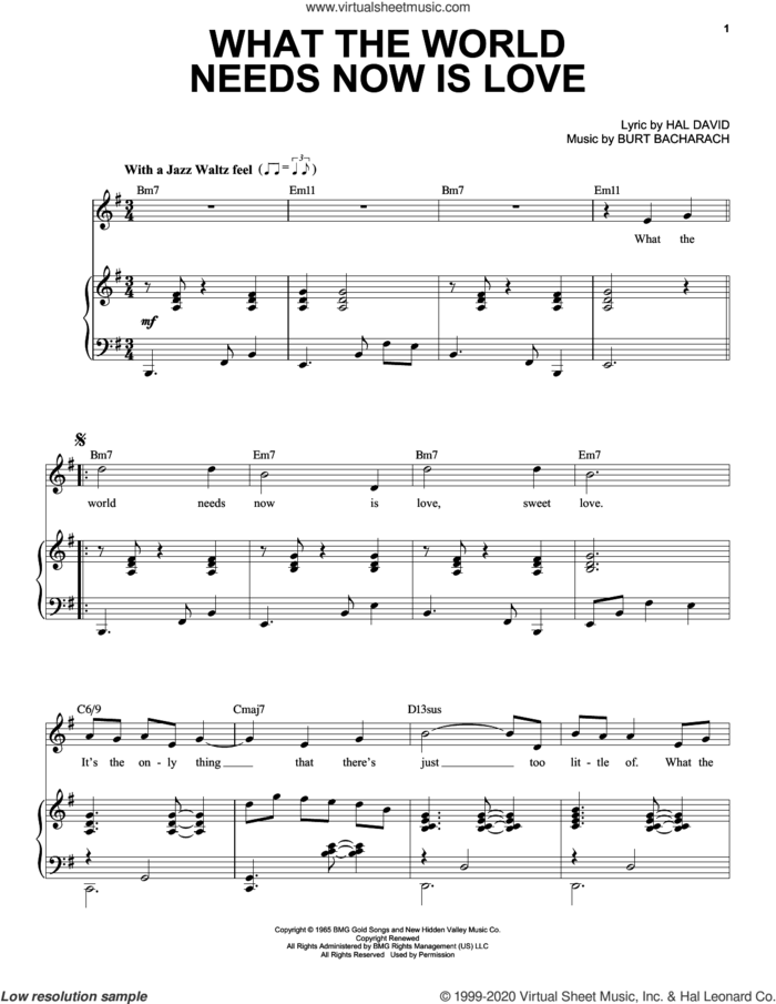What The World Needs Now Is Love [Jazz version] (arr. Brent Edstrom) sheet music for voice and piano (High Voice) by Burt Bacharach, Bacharach & David and Hal David, intermediate skill level