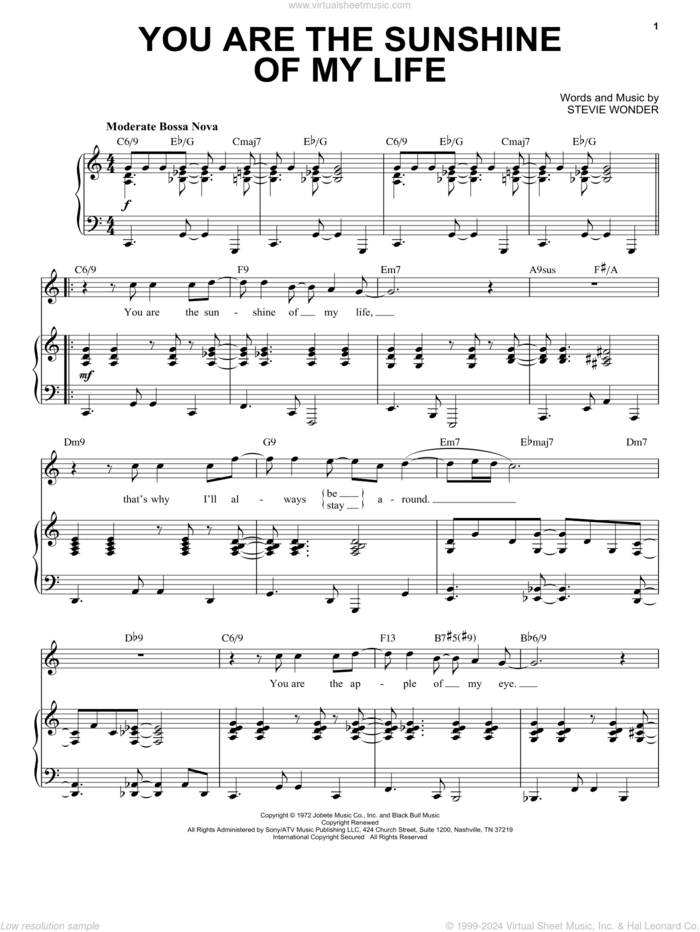 You Are The Sunshine Of My Life [Jazz version] (arr. Brent Edstrom) sheet music for voice and piano (High Voice) by Stevie Wonder, intermediate skill level