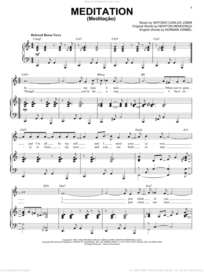 Meditation (Meditacao) [Jazz version] (arr. Brent Edstrom) sheet music for voice and piano (High Voice) by Norman Gimbel, Antonio Carlos Jobim and Newton Mendonca, intermediate skill level