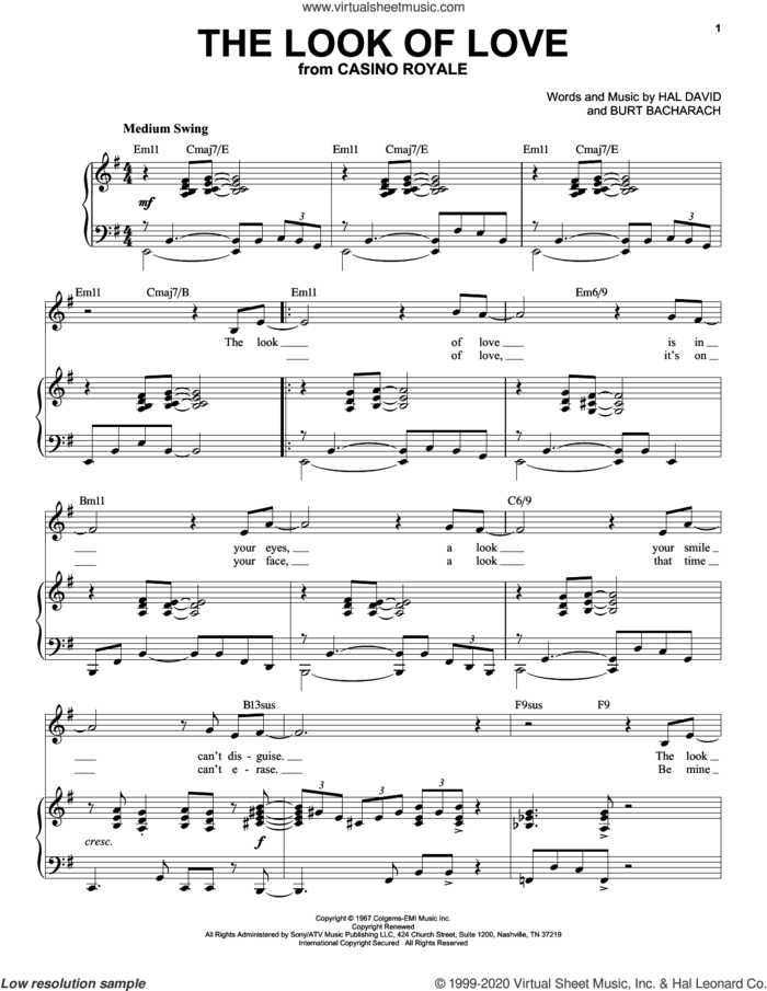 The Look Of Love [Jazz version] (arr. Brent Edstrom) sheet music for voice and piano (High Voice) by Burt Bacharach, Bacharach & David and Hal David, intermediate skill level