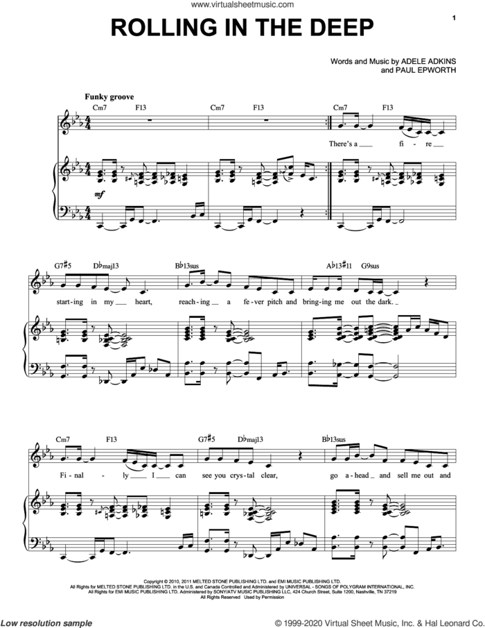 Rolling In The Deep [Jazz version] (arr. Brent Edstrom) sheet music for voice and piano (High Voice) by Adele, Adele Adkins and Paul Epworth, intermediate skill level