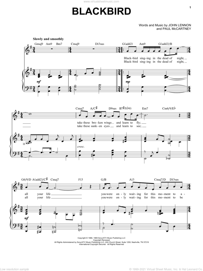 Blackbird [Jazz version] (arr. Brent Edstrom) sheet music for voice and piano (High Voice) by The Beatles, John Lennon and Paul McCartney, intermediate skill level