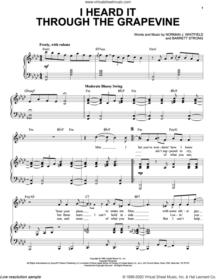 I Heard It Through The Grapevine [Jazz version] (arr. Brent Edstrom) sheet music for voice and piano (High Voice) by Marvin Gaye, Barrett Strong and Norman Whitfield, intermediate skill level