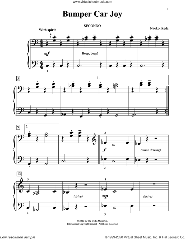 Bumper Car Joy sheet music for piano four hands by Naoko Ikeda, intermediate skill level