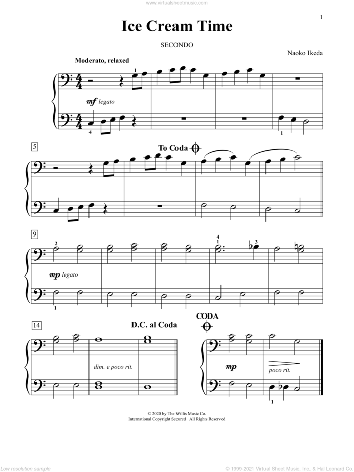 Ice Cream Time sheet music for piano four hands by Naoko Ikeda, intermediate skill level