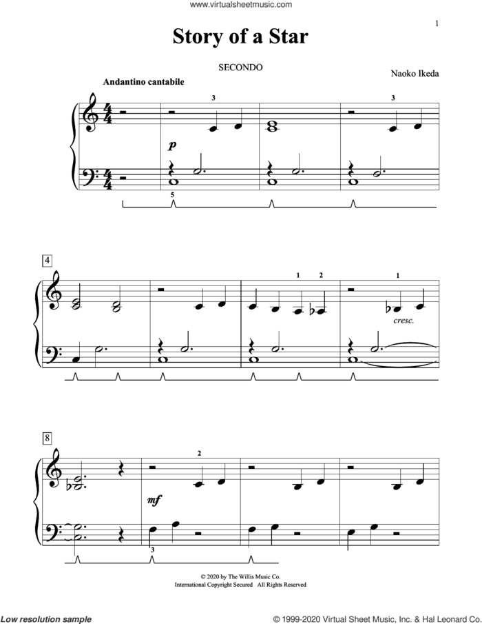 Story Of A Star sheet music for piano four hands by Naoko Ikeda, intermediate skill level