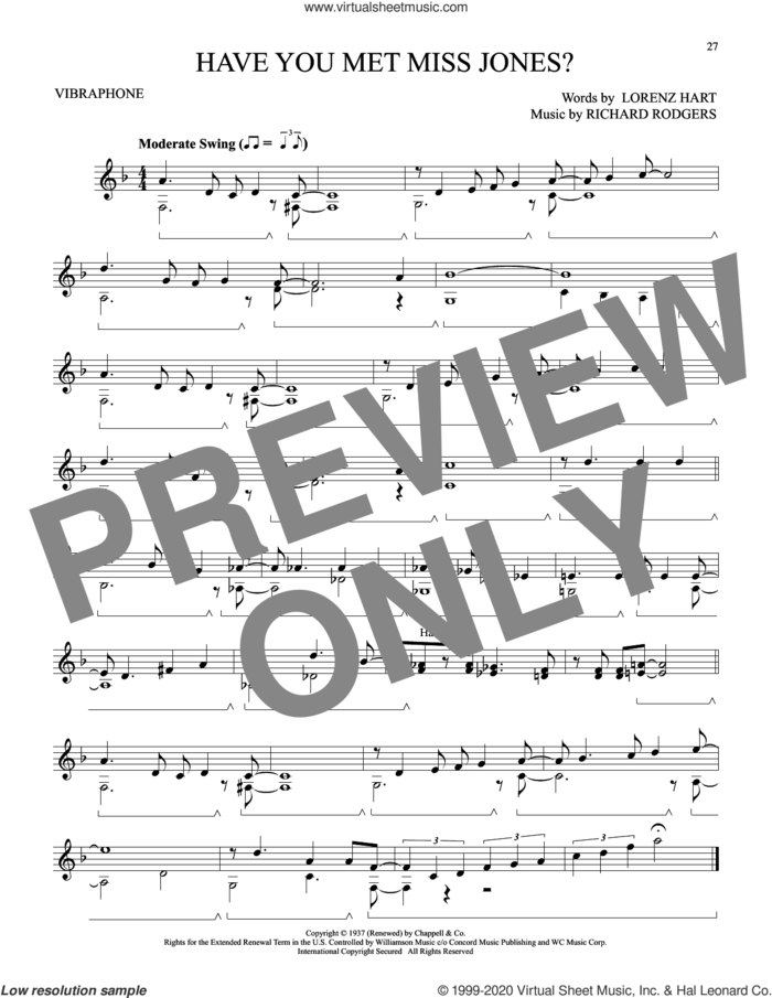 Have You Met Miss Jones? (from I'd Rather Be Right) sheet music for Vibraphone Solo by Richard Rodgers, Lorenz Hart and Rodgers & Hart, intermediate skill level