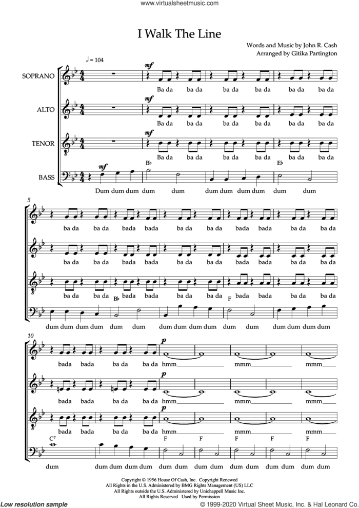 I Walk The Line (arr. Gitika Partington) sheet music for choir (SATB: soprano, alto, tenor, bass) by Johnny Cash and Gitika Partington, intermediate skill level