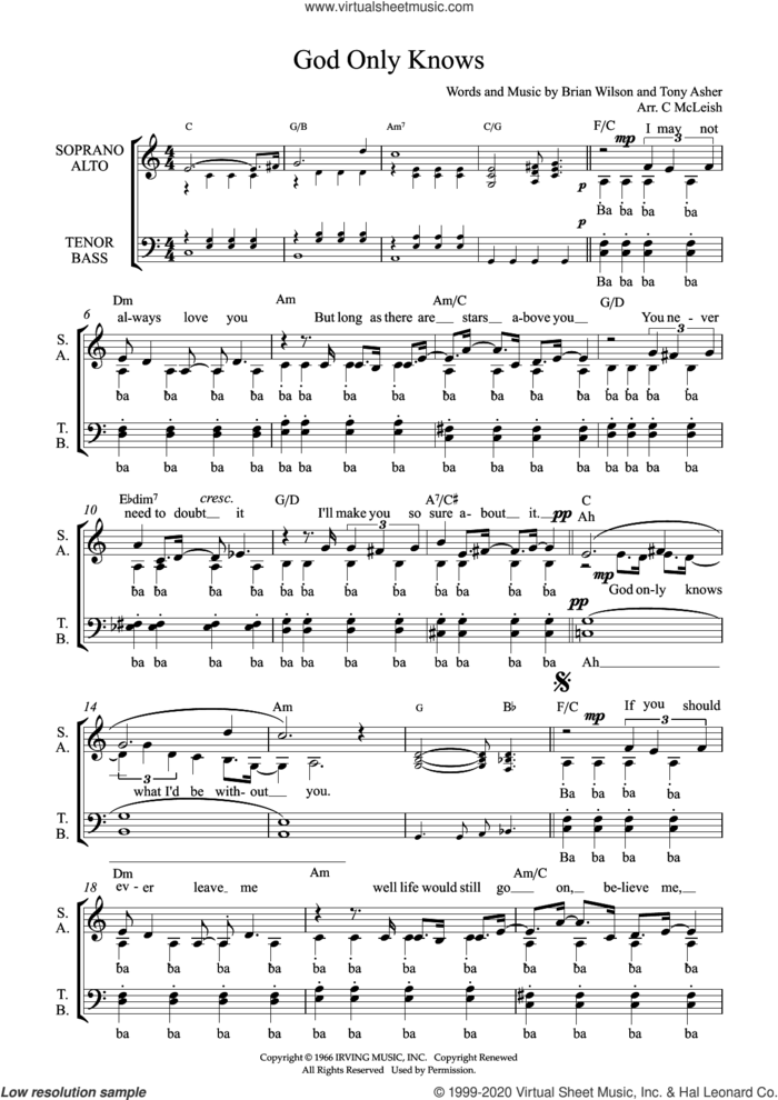 God Only Knows (arr. Craig McLeish) sheet music for choir (SSATB) by The Beach Boys, Craig McLeish, Brian Wilson and Tony Asher, intermediate skill level