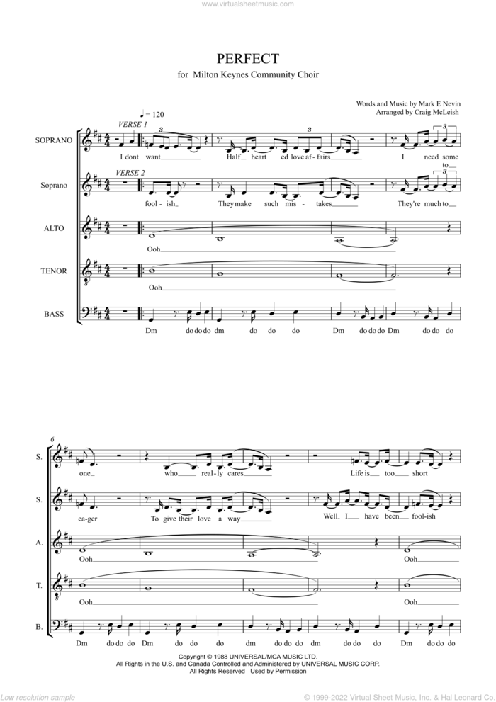 Perfect (arr. Craig McLeish) sheet music for choir (SATB: soprano, alto, tenor, bass) by Fairground Attraction, Craig McLeish and Mark E. Nevin, intermediate skill level