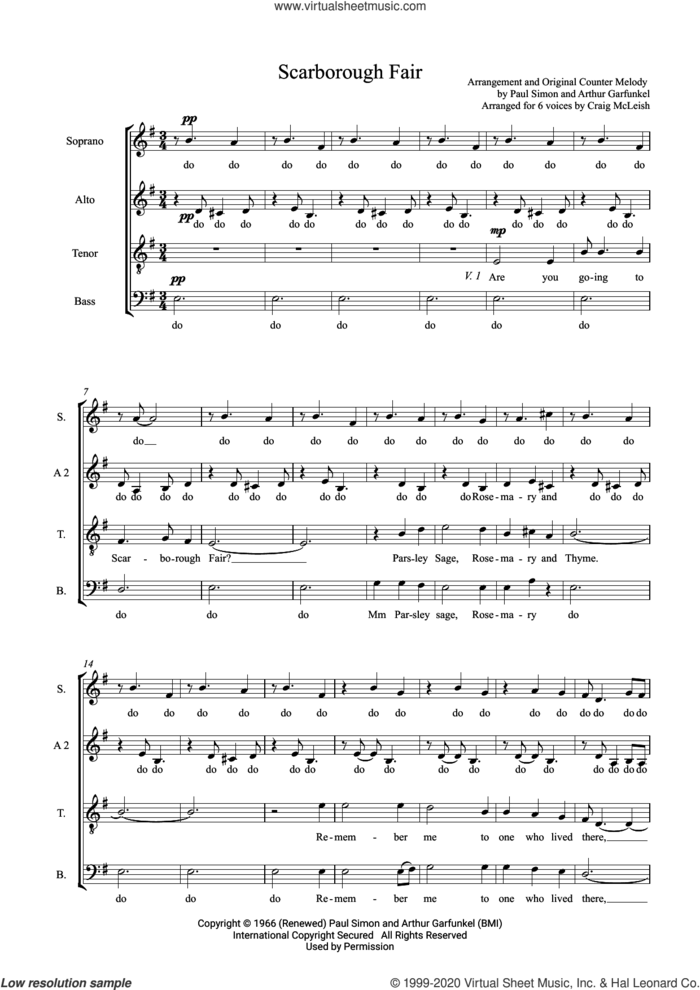 Scarborough Fair (arr. Craig McLeish) sheet music for choir (SSAATB) by Simon & Garfunkel, Craig McLeish, Art Garfunkel and Paul Simon, intermediate skill level