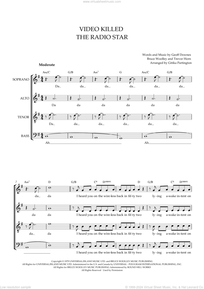 Video Killed The Radio Star (arr. Gitika Partington) sheet music for choir (SATB: soprano, alto, tenor, bass) by The Buggles, Gitika Partington, Bruce Woolley, Geoff Downes and Trevor Horn, intermediate skill level