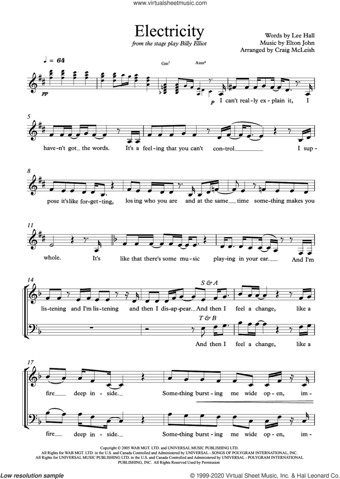 Electricity (SATB) (arr. Craig McLeish) (COMPLETE) sheet music for orchestra/band (SATB) by Elton John, Craig McLeish and Lee Hall, intermediate skill level
