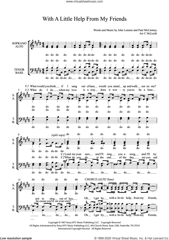 With A Little Help From My Friends (arr. Craig McLeish) sheet music for choir (SSATB) by The Beatles, Craig McLeish, John Lennon and Paul McCartney, intermediate skill level