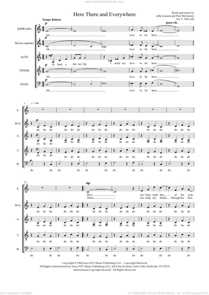 Here, There And Everywhere (arr. Craig McLeish) sheet music for choir (SSATB) by The Beatles, Craig McLeish, John Lennon and Paul McCartney, intermediate skill level