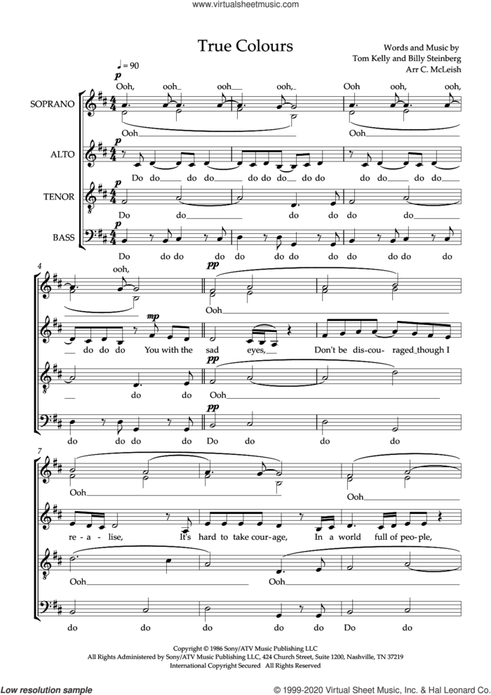 True Colours (arr. Craig McLeish) sheet music for choir (SSAATB) by Cyndi Lauper, Craig McLeish, Billy Steinberg and Tom Kelly, intermediate skill level