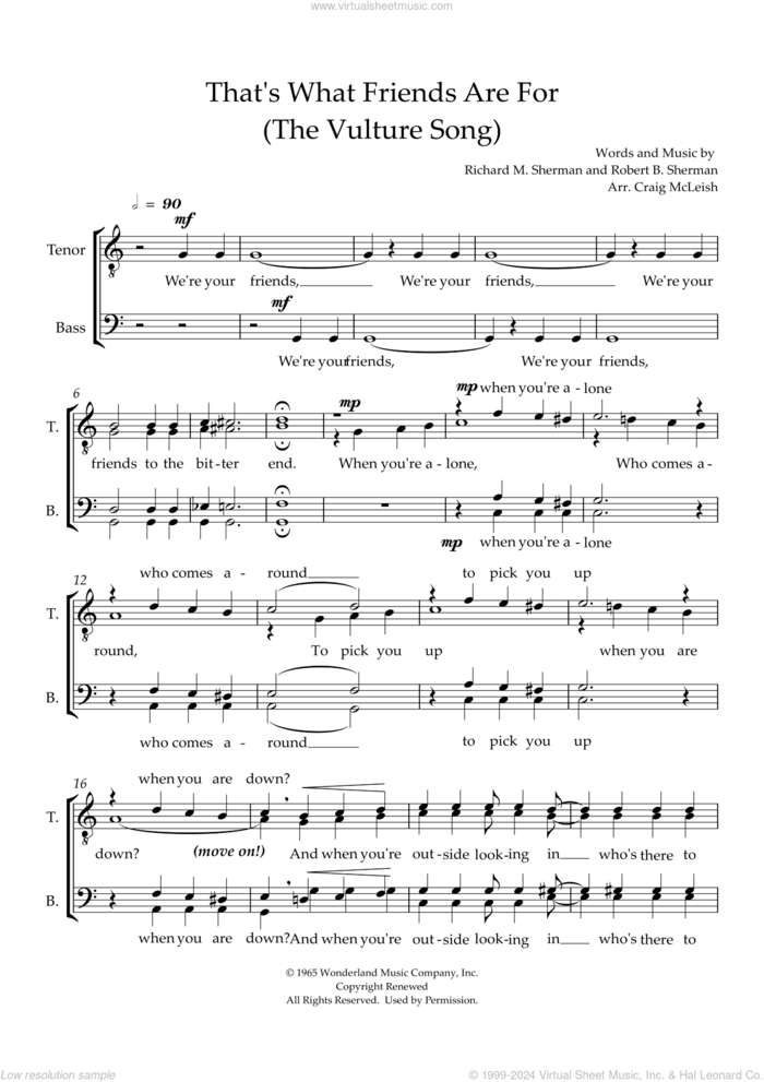 That's What Friends Are For (the Vulture Song) (arr. Craig McLeish) sheet music for choir (TTBB: tenor, bass) by Richard M. Sherman, Craig McLeish, Robert B. Sherman and Sherman Brothers, intermediate skill level