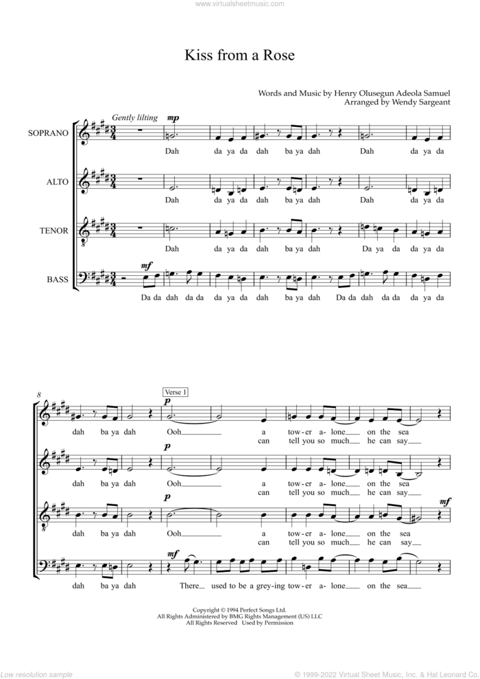 Kiss from a Rose (arr. Wendy Sergeant) sheet music for choir (SATB: soprano, alto, tenor, bass) by Manuel Seal, Wendy Sergeant and Henry Olusegun Adeola Samuel, intermediate skill level